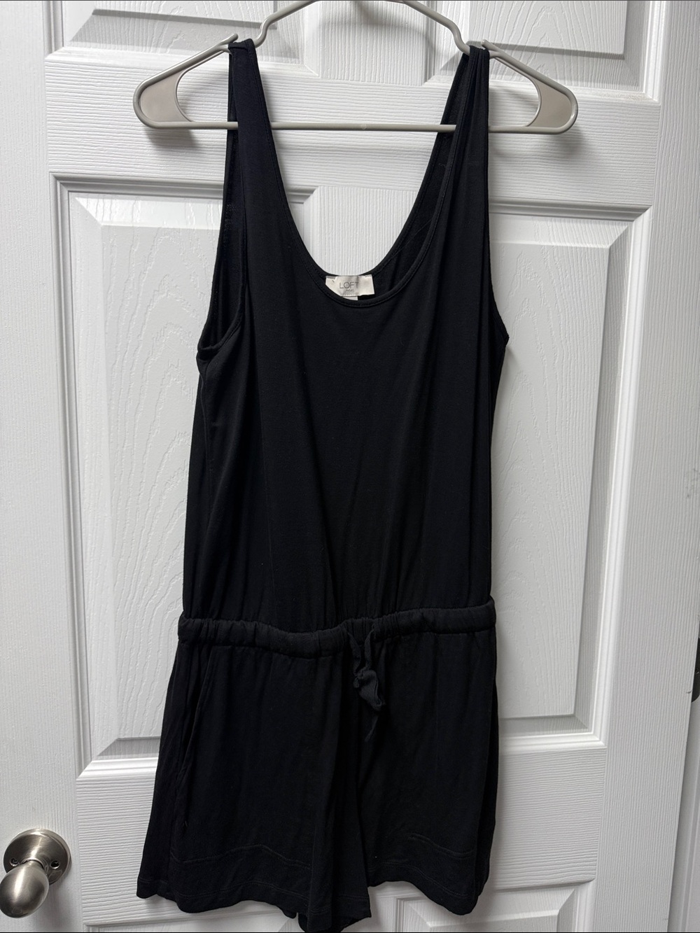 LOFT Black Sleeveless Romper with Drawstring Waist